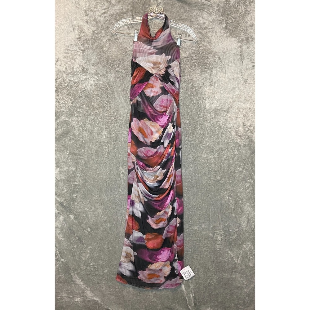 ASOS Women Floral Ruched Mesh Sheer Maxi Dress‎ Size 8 Y2K Romantic Sexy Date